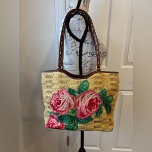 Isabella Fiore Rose Beaded Vintage Shoulder Bag
